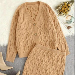 NWOT Plus Size Button Front Cardigan & Cable Knit Skirt Set
